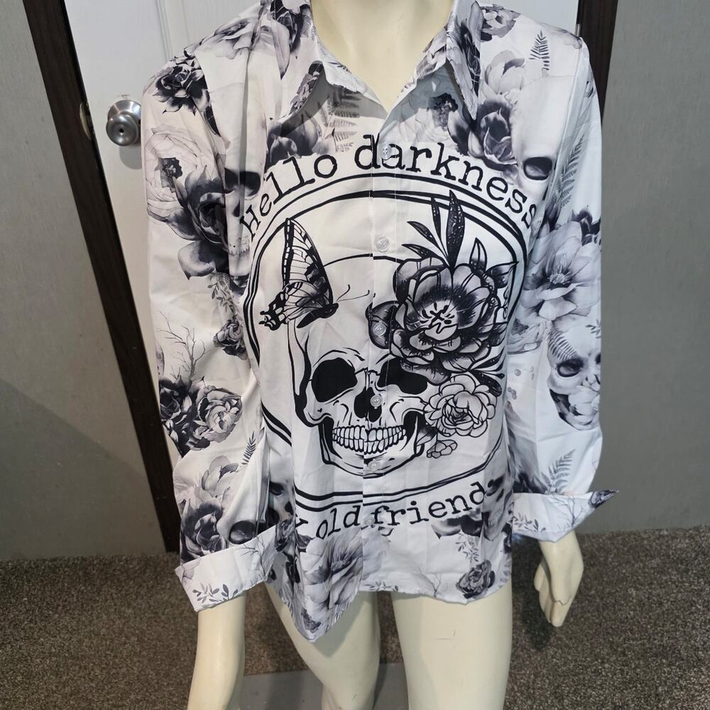 Hello darkness my old friend button down long-sleeve shirt - Picture 4 of 9